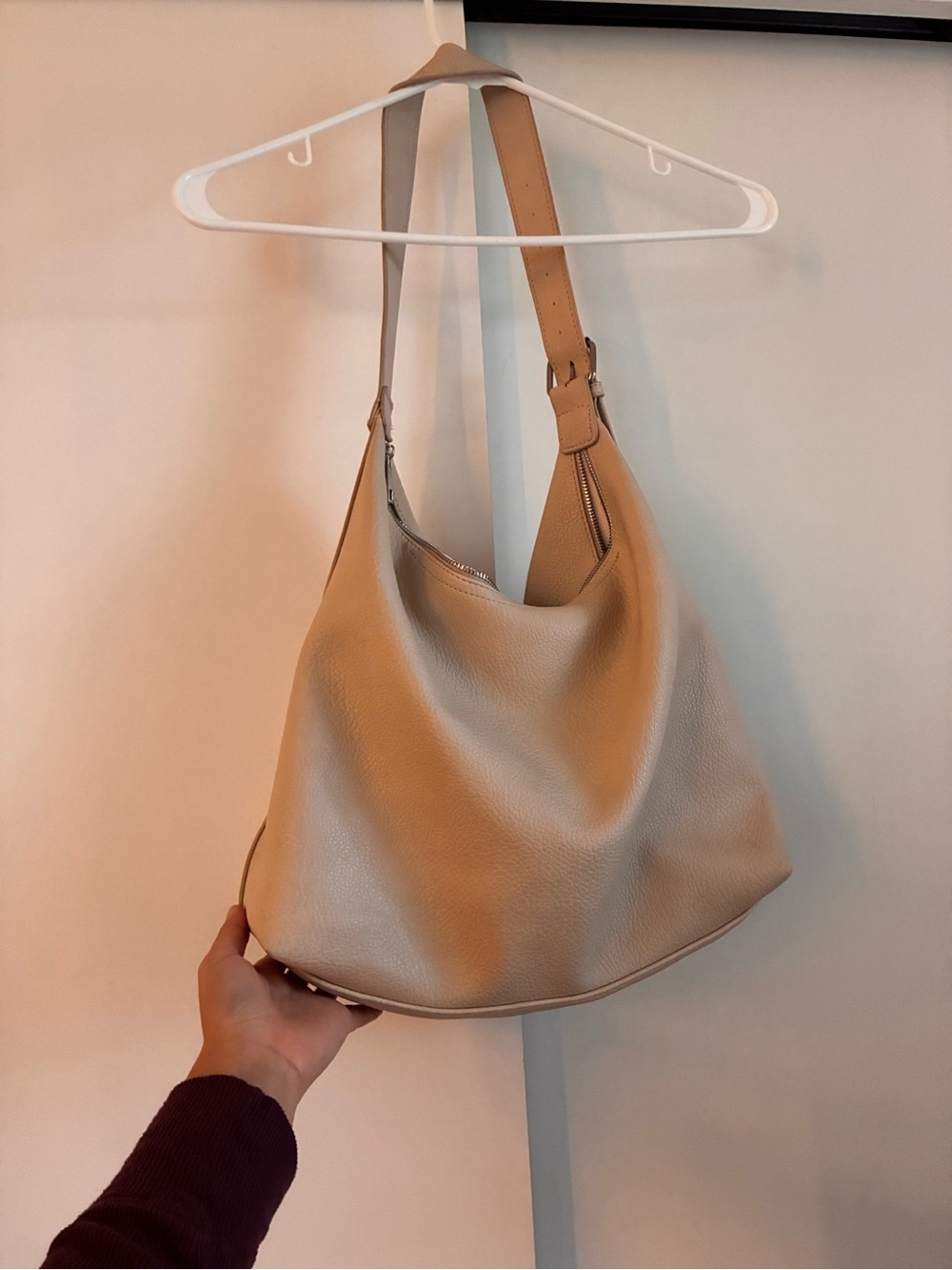 Classic Faux Leather Soft Hobo Shoulder Bag in Light Taupe